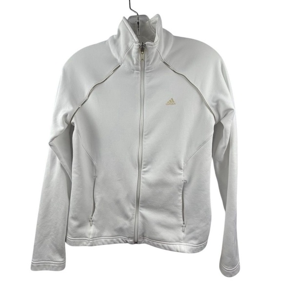 Adidas Women's White Full Zip Track Jacket Casual Long Sleeve- medium equivalent - Picture 1 of 11